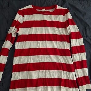 Women’s Red & White Striped Long Sleeve Tee
